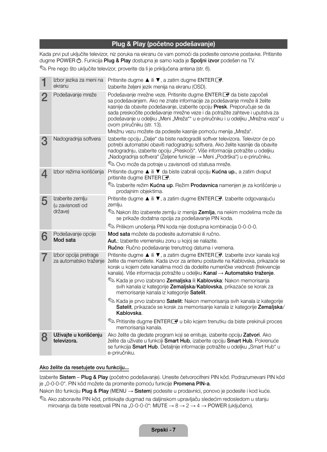 Samsung UE46D7000LSXZF, UE40D7000LSXXH, UE46D7000LSXXH, UE55D7000LSXXH, UE55D7000LSXZF manual Plug & Play početno podešavanje 