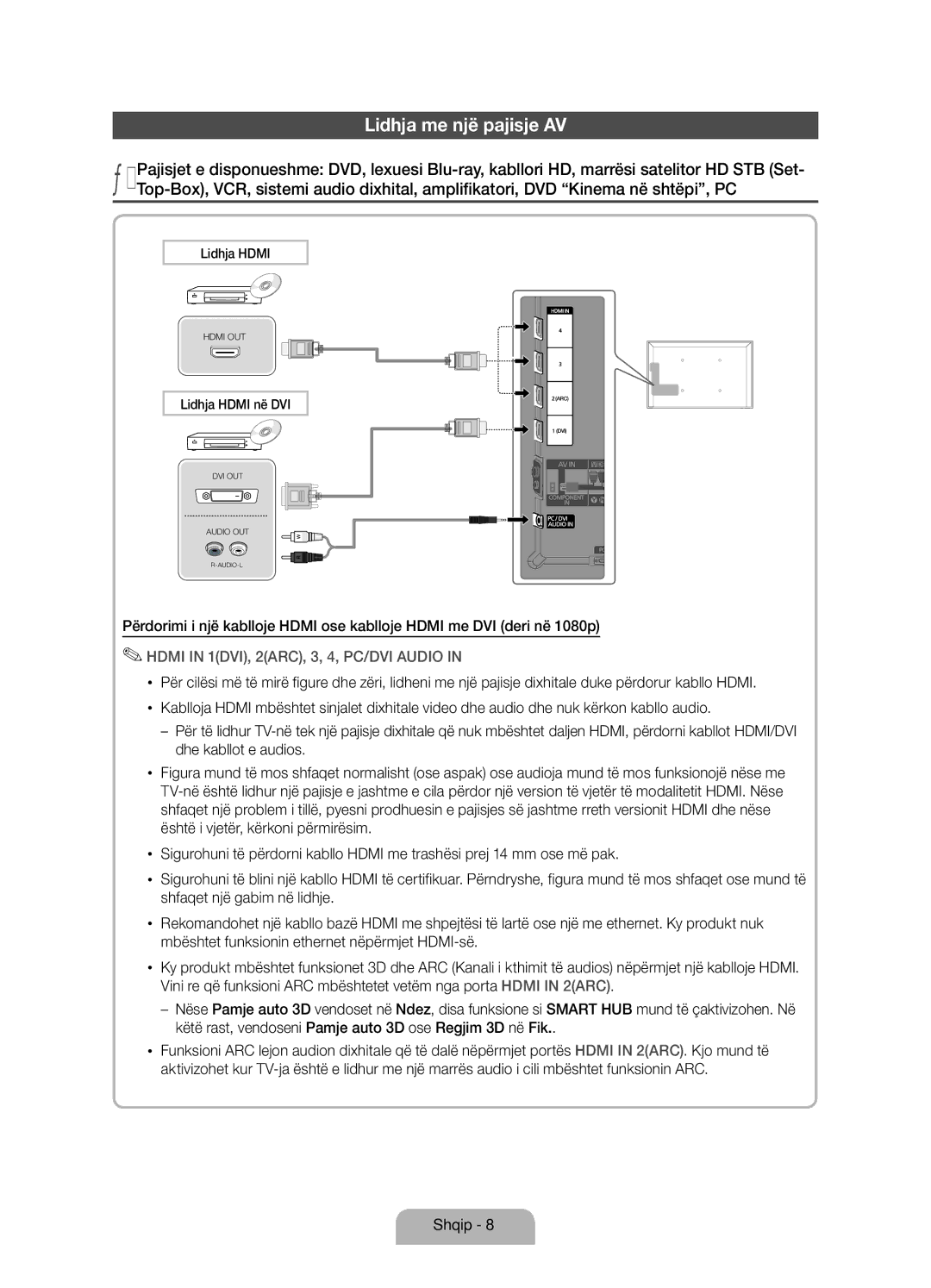 Samsung UE40D7000LSXXH, UE46D7000LSXXH, UE55D7000LSXXH, UE55D7000LSXZF, UE46D7000LSXZF manual Lidhja me një pajisje AV 