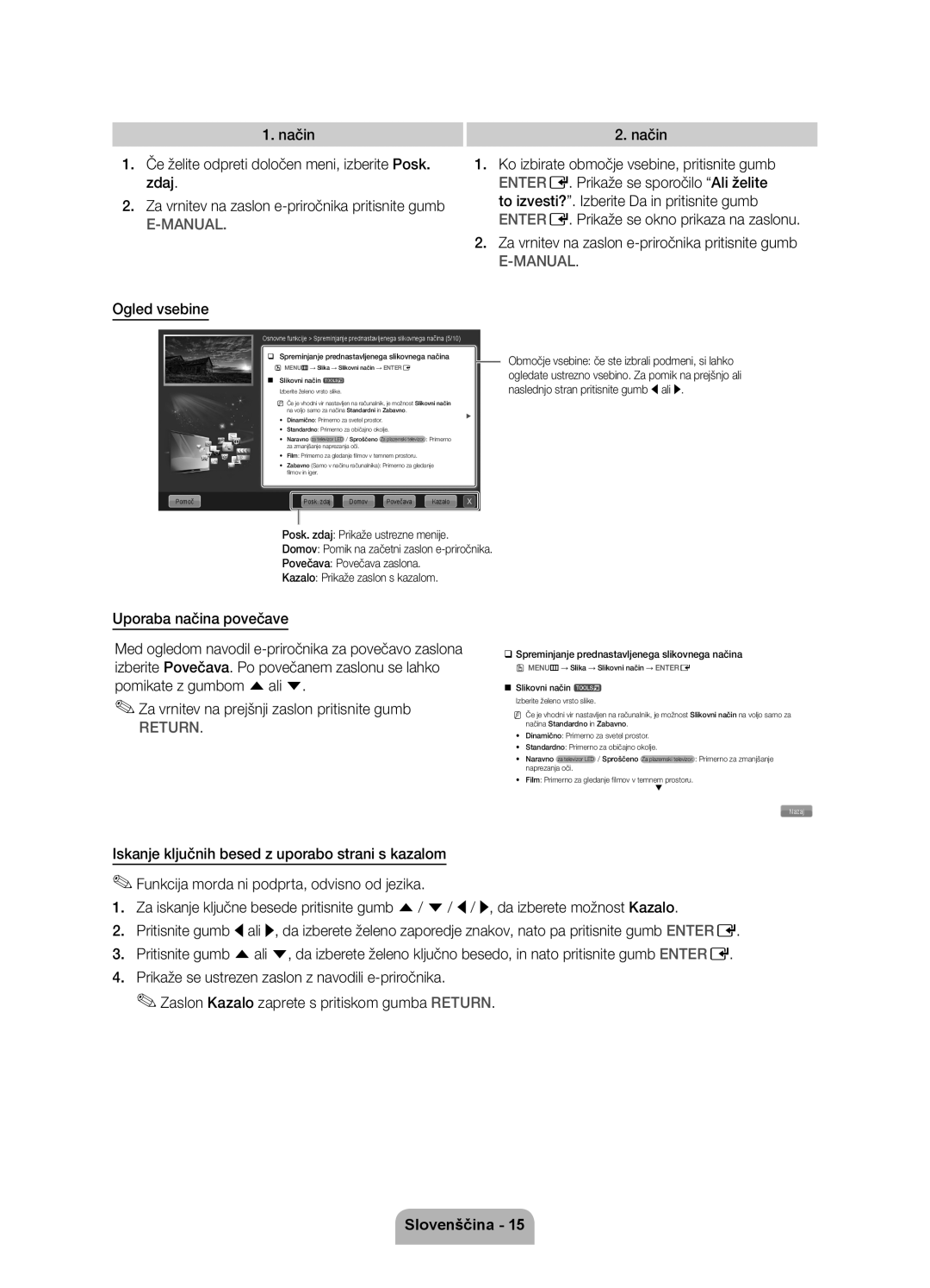 Samsung UE55D7000LSXXH ‰‰Spreminjanje prednastavljenega slikovnega načina, OO MENUm → Slika → Slikovni način → Entere 