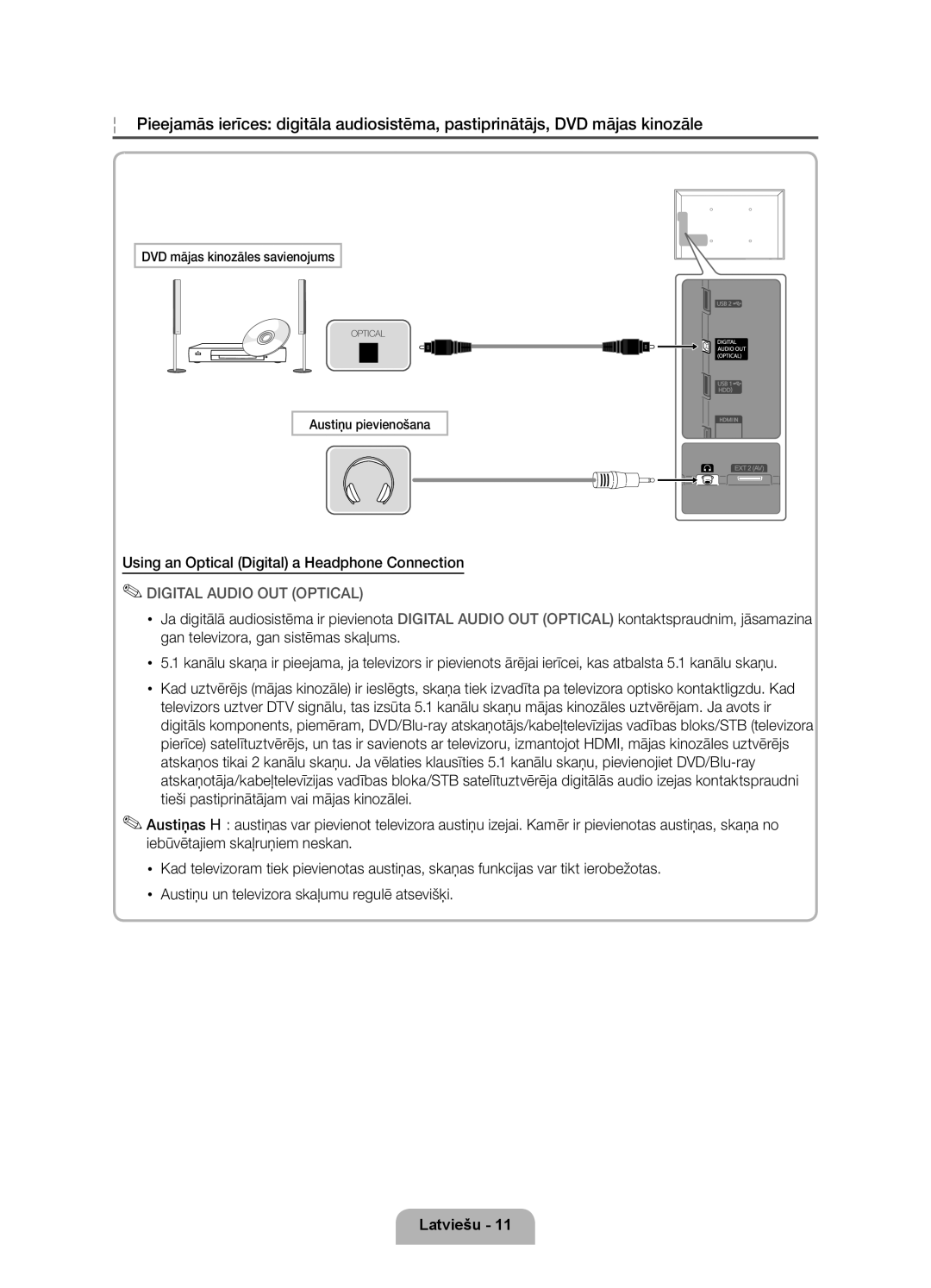 Samsung UE55D7000LSXZF, UE40D7000LSXXH, UE46D7000LSXXH, UE55D7000LSXXH, UE46D7000LSXZF manual DVD mājas kinozāles savienojums 