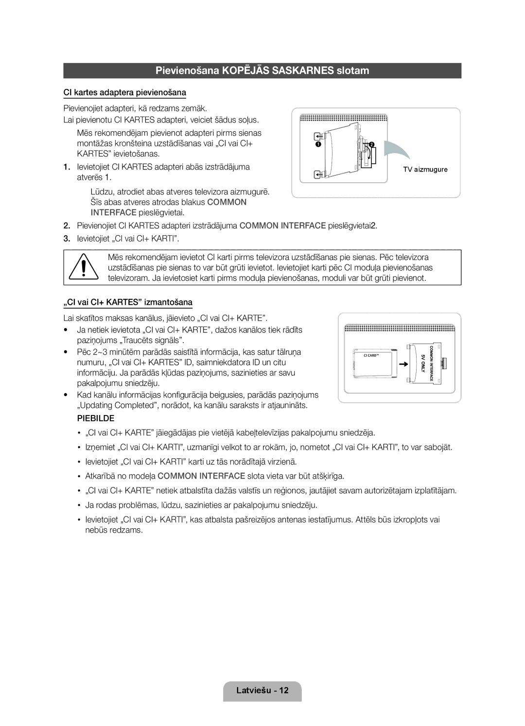 Samsung UE46D7000LSXZF, UE40D7000LSXXH, UE46D7000LSXXH manual Pievienošana Kopējās Saskarnes slotam, Atverēs, TV aizmugure 