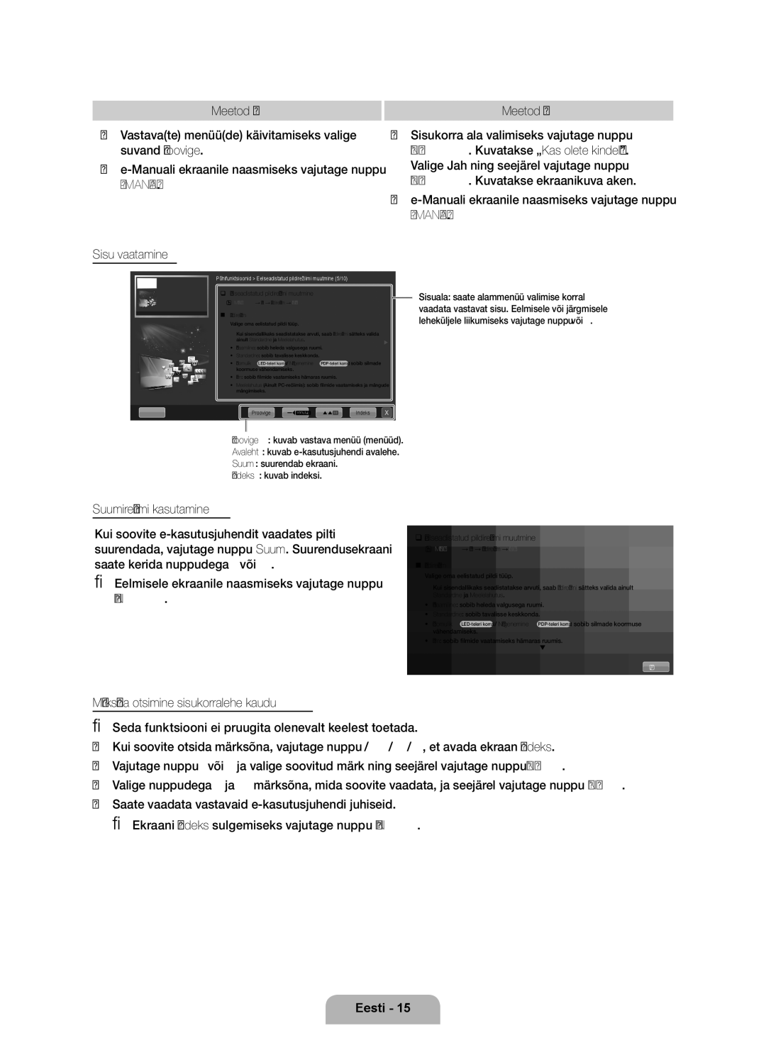 Samsung UE55D7000LSXXH, UE40D7000LSXXH manual Suumirežiimi kasutamine, Eelmisele ekraanile naasmiseks vajutage nuppu 