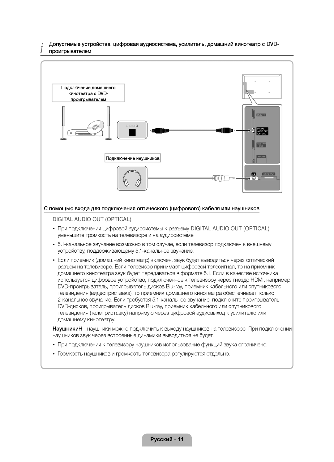 Samsung UE55D7000LSXZF, UE40D7000LSXXH, UE46D7000LSXXH, UE55D7000LSXXH Подключение домашнего Кинотеатра с DVD Проигрывателем 