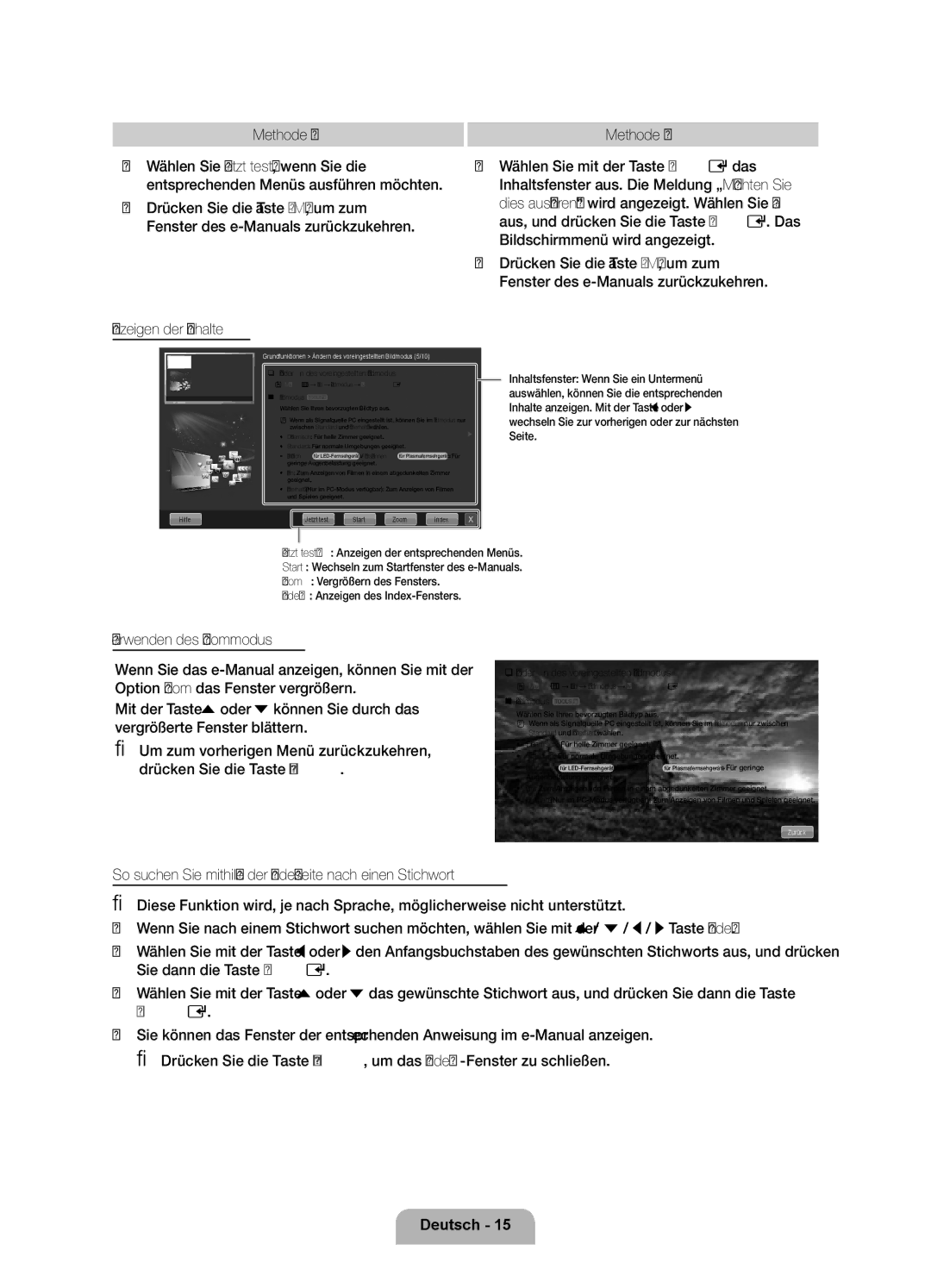 Samsung UE55D7000LSXZF, UE40D7000LSXZF, UE46D7000LSXZF manual Methode, Anzeigen der Inhalte 