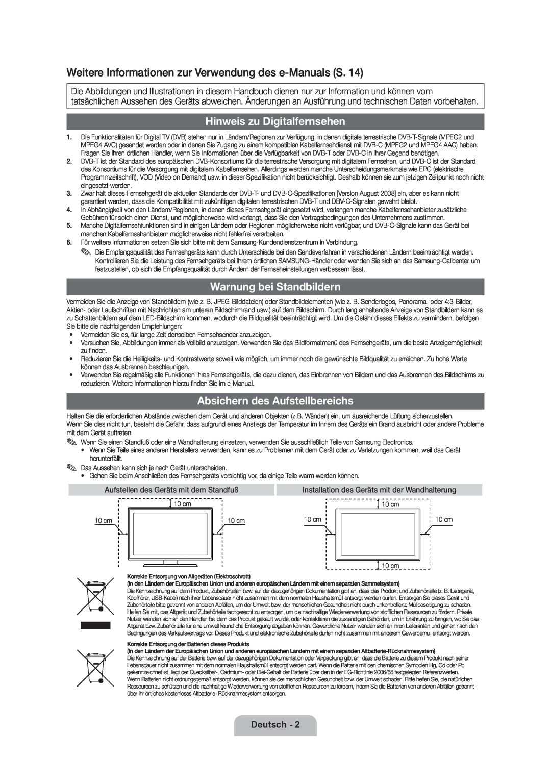 Samsung UE40D7000LSXZF manual Weitere Informationen zur Verwendung des e-Manuals S, Hinweis zu Digitalfernsehen, Deutsch 