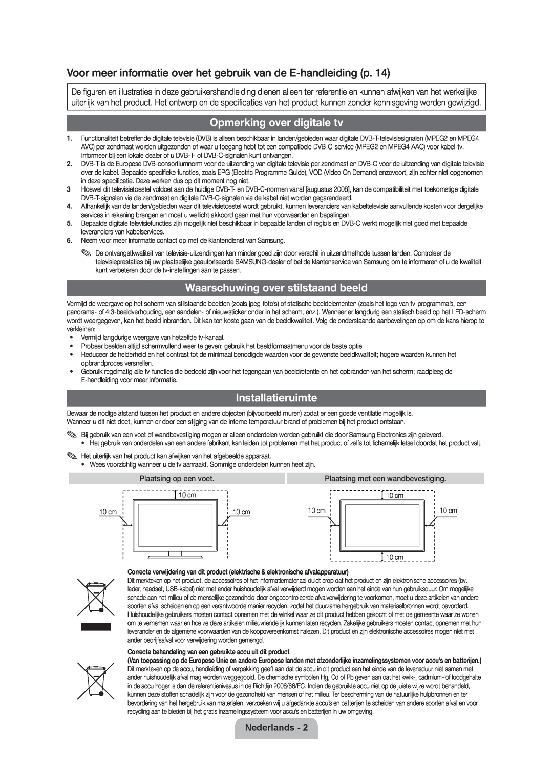 Samsung UE46D7000LSXZF manual Voor meer informatie over het gebruik van de E-handleiding p, Opmerking over digitale tv 