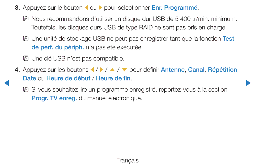 Samsung UE60D8000YSXZF manual Date ou Heure de début / Heure de fin, Progr. TV enreg. du manuel électronique Français 