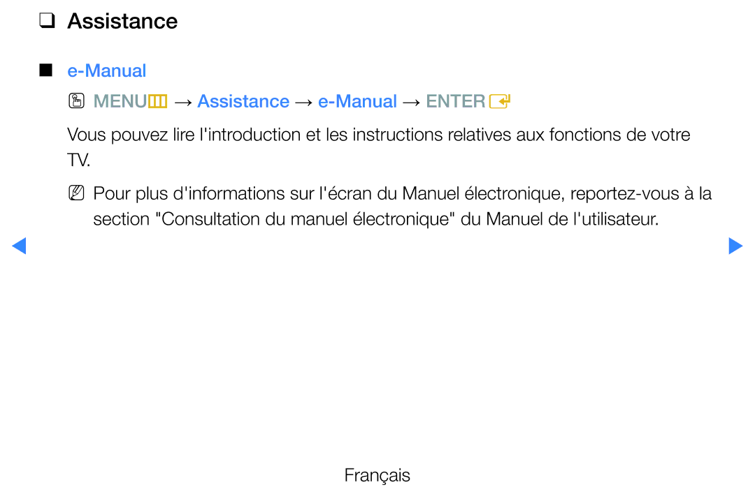 Samsung UE46D7000LSXZF, UE40D7000LSXZF, UE55D8000YSXZF, UE60D8000YSXZF Manual OO MENUm → Assistance → e-Manual → Entere 