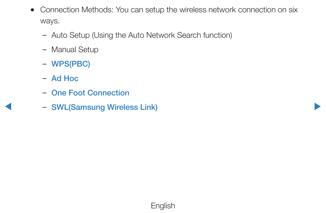 Samsung UE46D7000LSXXN, UE40D8000YSXXH, UE40D7000LSXXH manual Wpspbc, Ad Hoc One Foot Connection SWLSamsung Wireless Link 