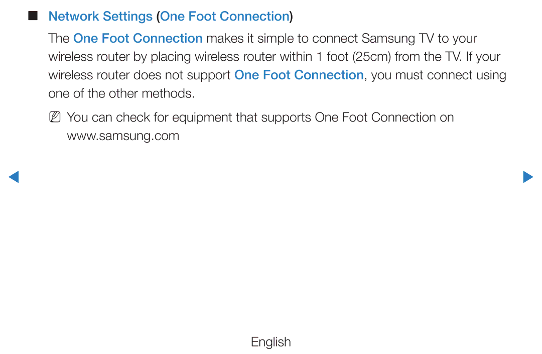 Samsung UE55D8000YSXZF, UE40D8000YSXXH, UE40D7000LSXXH, UE40D8090YSXZG, UE46D7000LSXTK Network Settings One Foot Connection 