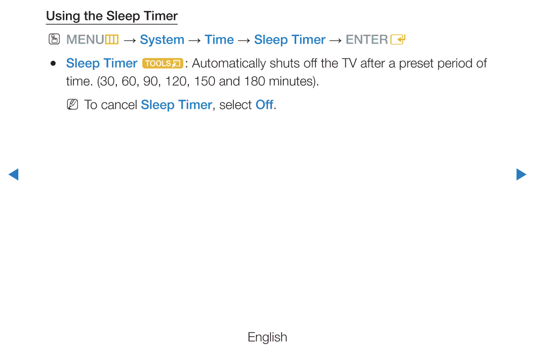 Samsung UE40D7000LQXZT, UE40D8000YSXXH manual Using the Sleep Timer, OO MENUm → System → Time → Sleep Timer → Entere 