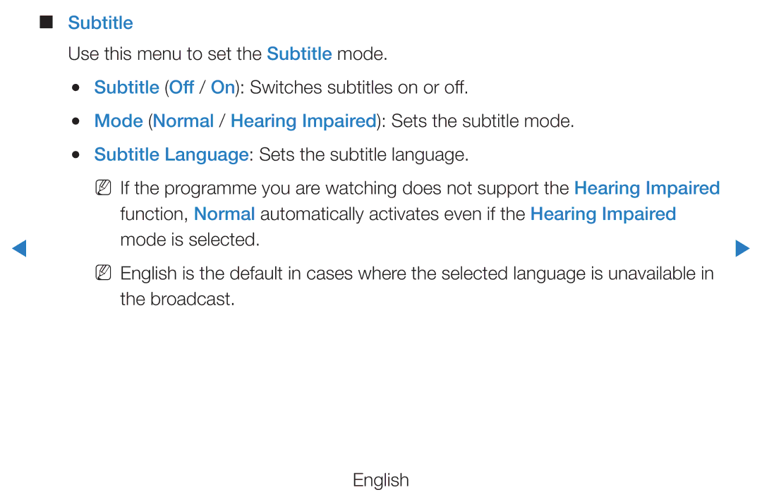 Samsung UE40D8000YUXXU, UE40D8000YSXXH, UE40D7000LSXXH, UE40D8090YSXZG, UE46D7000LSXTK manual Subtitle, Broadcast English 