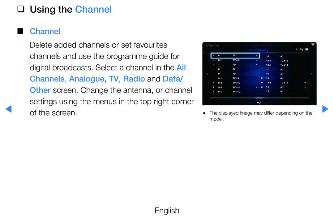 Samsung UE60D8000YSXXN, UE40D8000YSXXH, UE40D7000LSXXH, UE40D8090YSXZG, UE46D7000LSXTK manual Using the Channel, Screen 