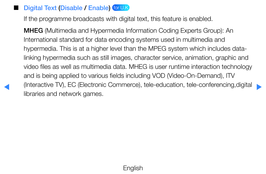 Samsung UE55D8005YUXXE, UE40D8000YSXXH, UE40D7000LSXXH, UE40D8090YSXZG, UE46D7000LSXTK Digital Text Disable / Enable for U.K 