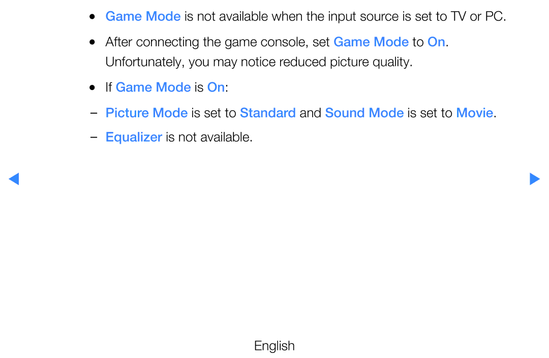 Samsung UE46D8005YUXXE, UE40D8000YSXXH manual After connecting the game console, set Game Mode to On, If Game Mode is On 