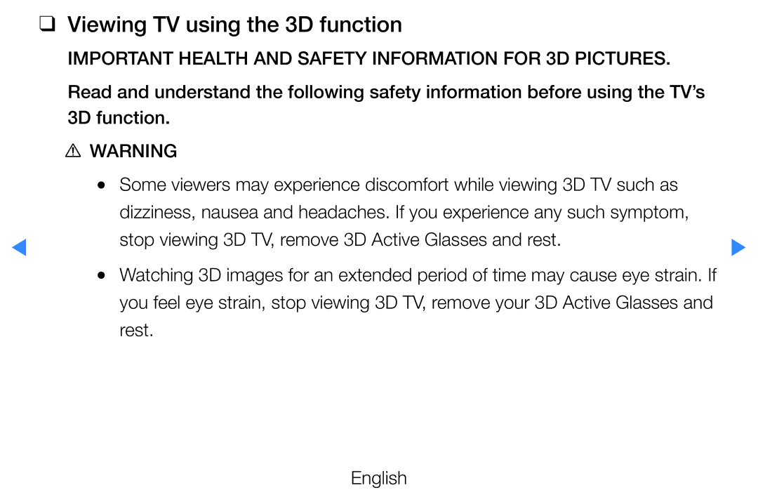 Samsung UE55D8080YSXZG, UE40D8000YSXXH, UE40D7000LSXXH, UE40D8090YSXZG manual Viewing TV using the 3D function, Rest English 