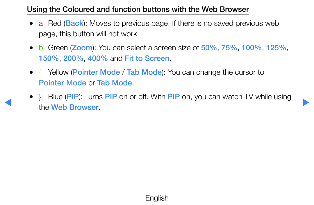 Samsung UE46D7000LSXZF 150%, 200%, 400% and Fit to Screen, Yellow Pointer Mode / Tab Mode You can change the cursor to 