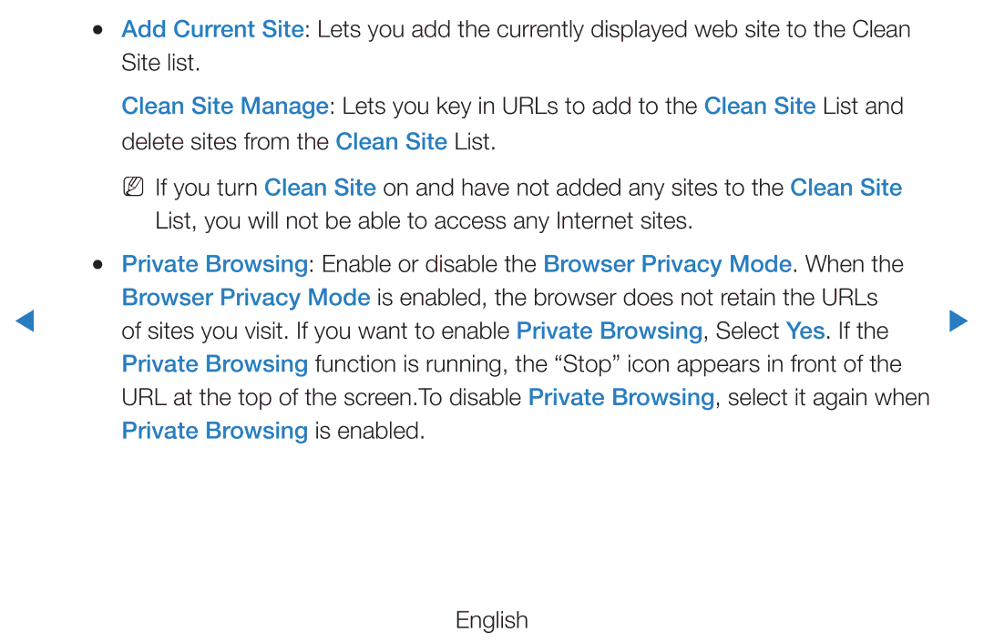 Samsung UE55D7000LQXZT, UE40D8000YSXXH, UE40D7000LSXXH, UE40D8090YSXZG, UE46D7000LSXTK manual Private Browsing is enabled 