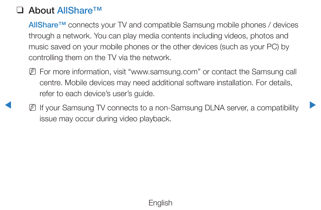 Samsung UA46D7000LWSAB, UE40D8000YSXXH Controlling them on the TV via the network, Refer to each device’s user’s guide 