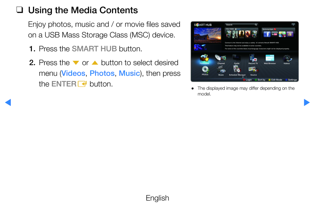 Samsung UE40D7000LSXRU, UE40D8000YSXXH, UE40D7000LSXXH, UE40D8090YSXZG, UE46D7000LSXTK manual Using the Media Contents 