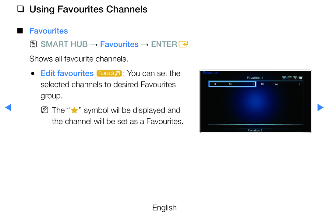 Samsung UE55D8000YSXTK, UE40D8000YSXXH, UE40D7000LSXXH, UE40D8090YSXZG, UE46D7000LSXTK manual Using Favourites Channels 