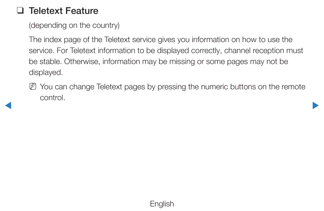 Samsung UE55D8000YSXBY, UE40D8000YSXXH, UE40D7000LSXXH, UE40D8090YSXZG, UE46D7000LSXTK manual Teletext Feature, Control English 