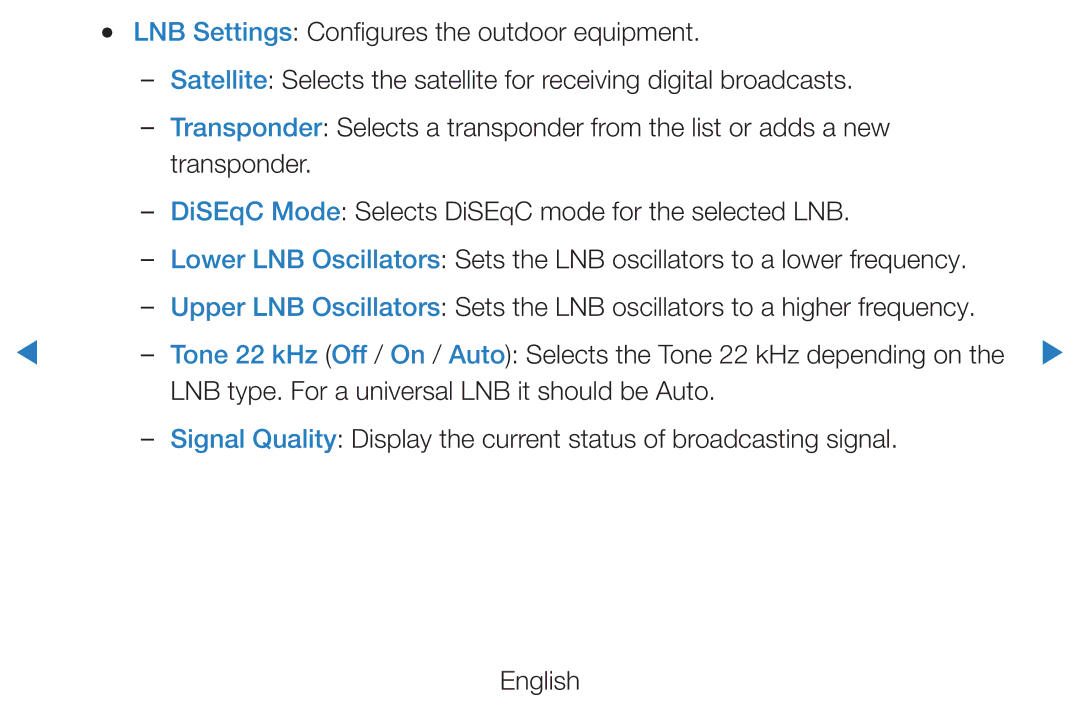 Samsung UE46D7000LSXZF, UE40D8000YSXXH, UE40D7000LSXXH manual LNB Settings Configures the outdoor equipment, Transponder 