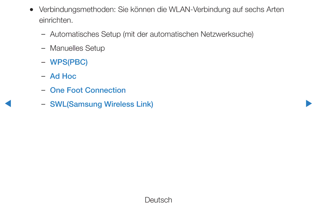 Samsung UE40D8000YSXZF, UE40D8000YSXXH, UE40D7000LSXXH manual Wpspbc, Ad Hoc One Foot Connection SWLSamsung Wireless Link 