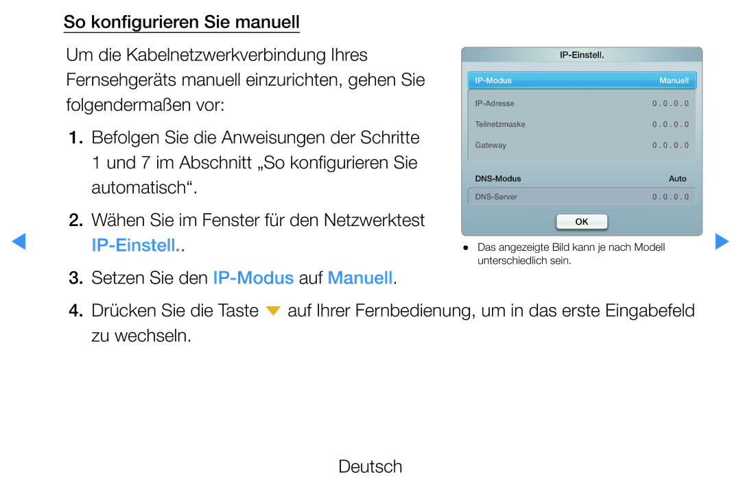 Samsung UE46D7000LSXTK, UE40D8000YSXXH, UE40D7000LSXXH, UE40D8090YSXZG, UE46D7000LSXXH, UE55D8000YQXZT manual IP-Einstell 
