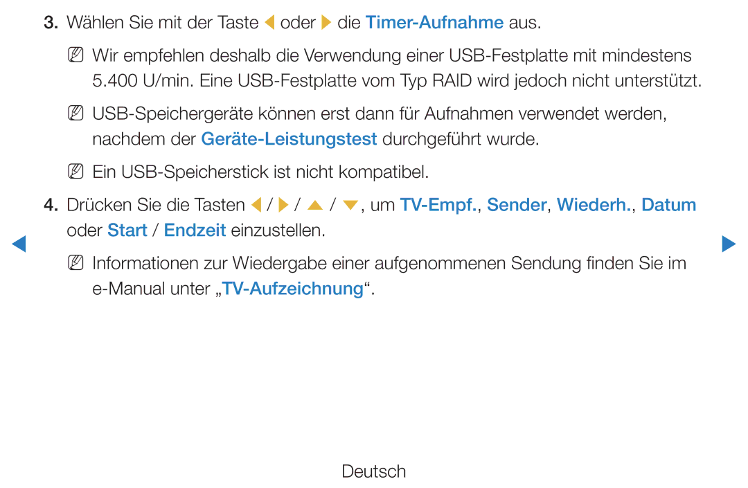 Samsung UE55D8000YSXXH Wählen Sie mit der Taste l oder r die Timer-Aufnahmeaus, Manual unter „TV-Aufzeichnung Deutsch 