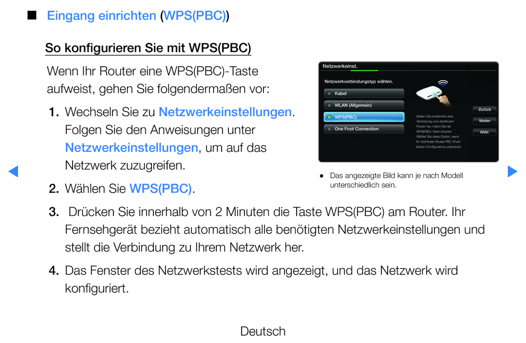 Samsung UE55D8000YQXZT, UE40D8000YSXXH, UE40D7000LSXXH manual Eingang einrichten Wpspbc, So konfigurieren Sie mit Wpspbc 