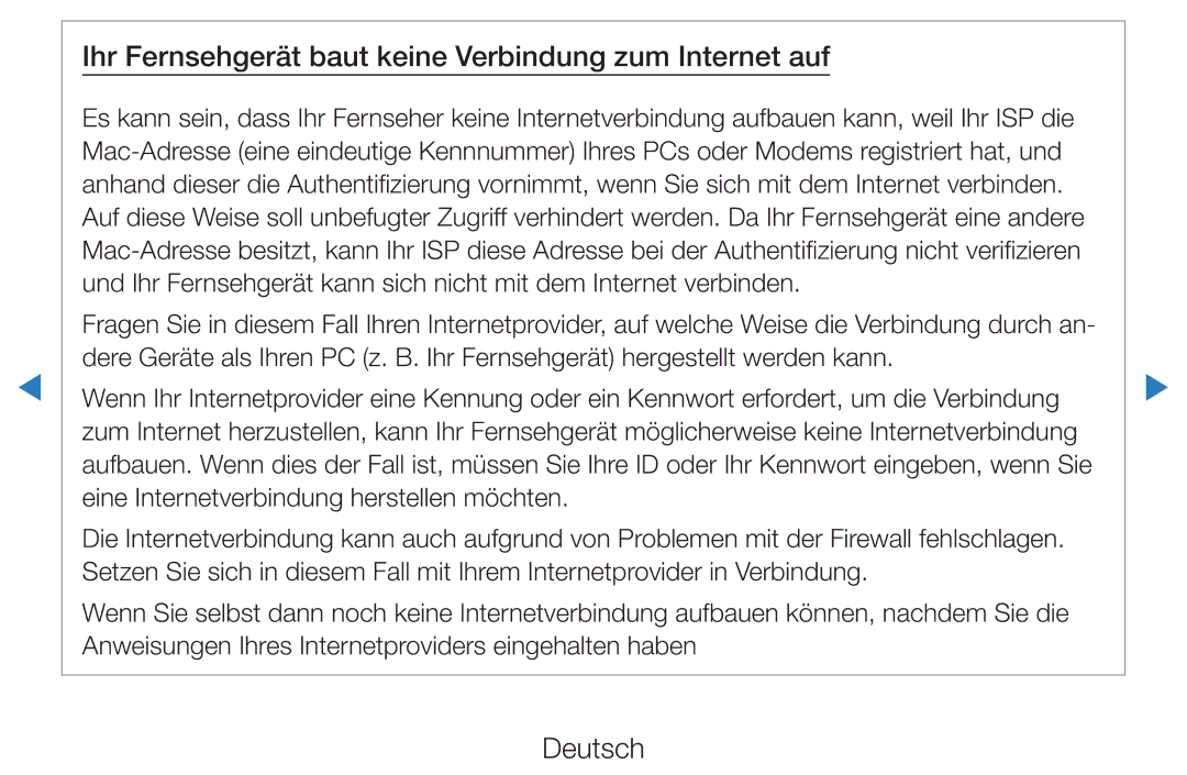 Samsung UE55D7000LSXXH, UE40D8000YSXXH, UE40D7000LSXXH manual Ihr Fernsehgerät baut keine Verbindung zum Internet auf 