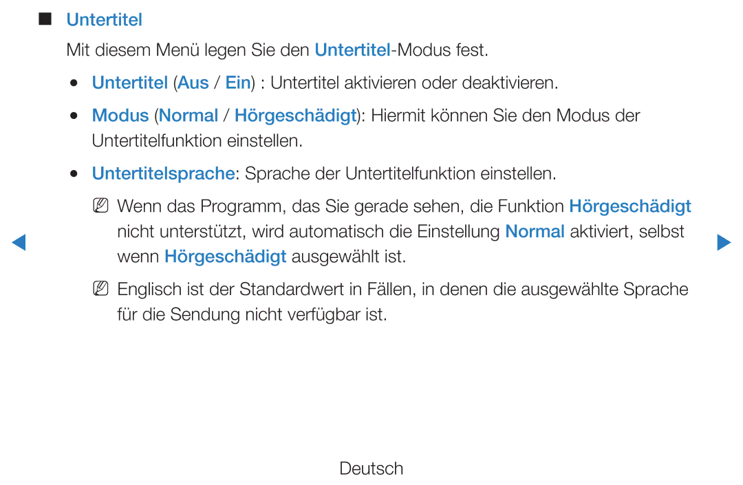 Samsung UE46D7000LSXZF, UE40D8000YSXXH, UE40D7000LSXXH manual Untertitel, Für die Sendung nicht verfügbar ist Deutsch 