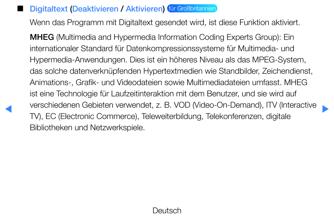 Samsung UE40D8000YSXXH, UE40D7000LSXXH, UE40D8090YSXZG manual Digitaltext Deaktivieren / Aktivieren für Großbritannien 