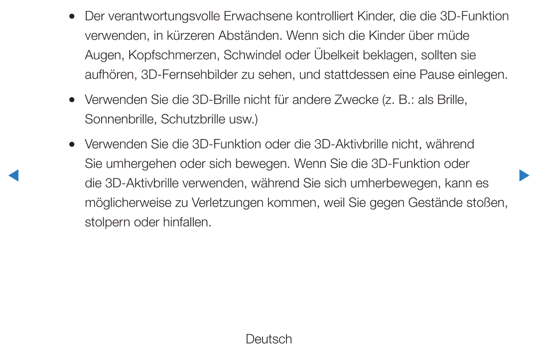 Samsung UE46D8000YSXXH, UE40D8000YSXXH, UE40D7000LSXXH, UE40D8090YSXZG, UE46D7000LSXTK manual Stolpern oder hinfallen Deutsch 