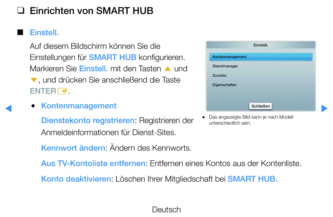 Samsung UE60D8090YSXZG, UE40D8000YSXXH, UE40D7000LSXXH manual Einrichten von Smart HUB, Kennwort ändern Ändern des Kennworts 