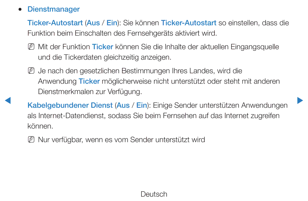 Samsung UE40D7090LSXZG, UE40D8000YSXXH manual Dienstmanager, Funktion beim Einschalten des Fernsehgeräts aktiviert wird 