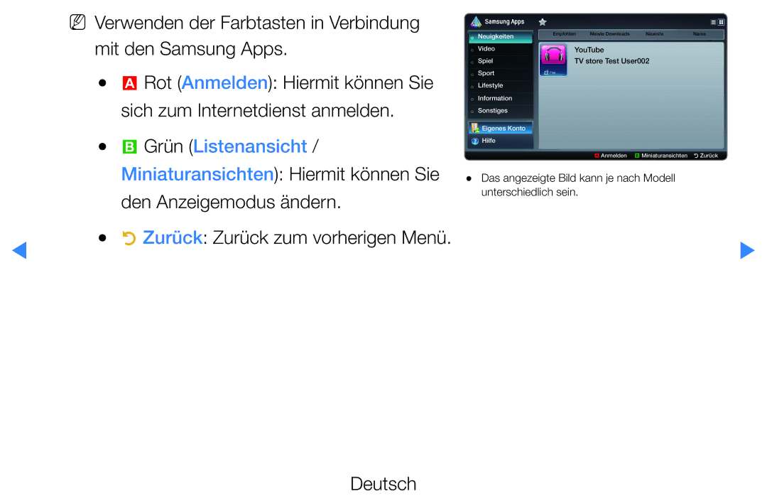 Samsung UE46D7000LSXXN, UE40D8000YSXXH Grün Listenansicht, Miniaturansichten Hiermit können Sie, Den Anzeigemodus ändern 