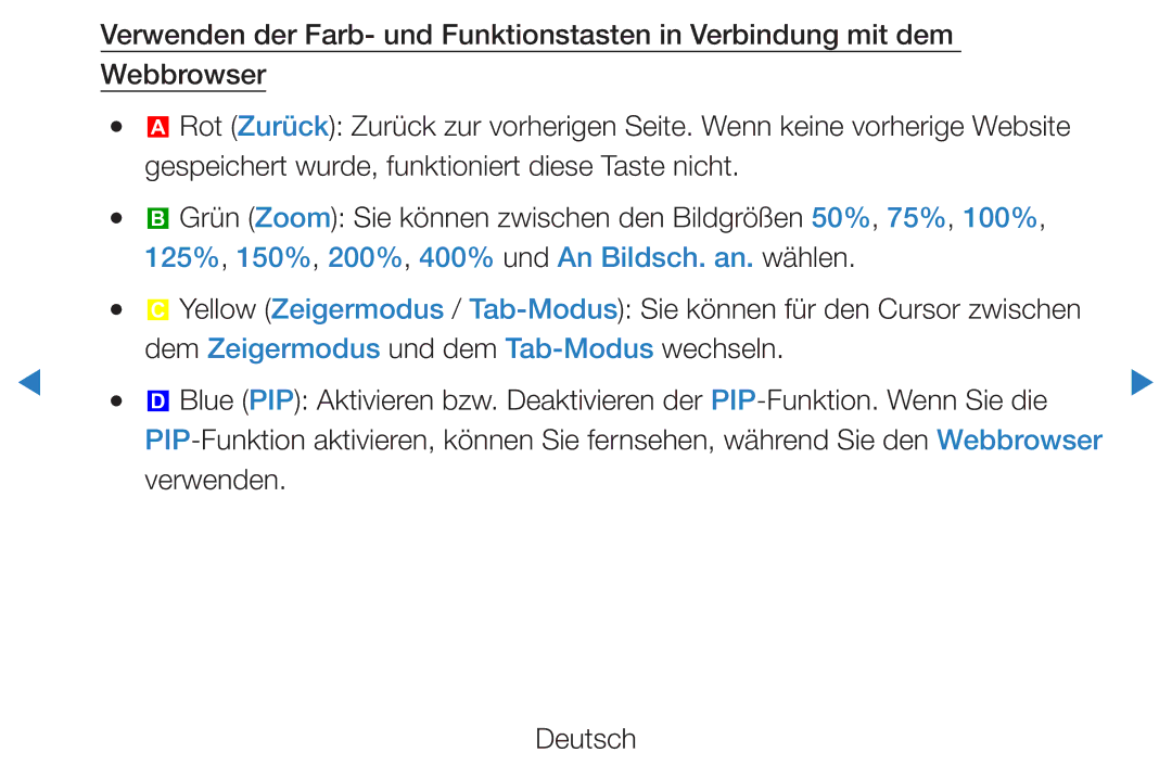 Samsung UE55D8090YSXZG manual 125%, 150%, 200%, 400% und An Bildsch. an. wählen, Dem Zeigermodus und dem Tab-Modus wechseln 