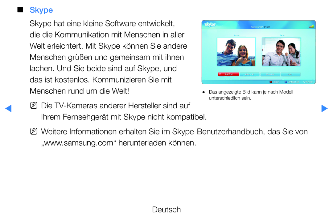 Samsung UE40D8000YSXXH, UE40D7000LSXXH Skype, Menschen rund um die Welt, NN Die TV-Kameras anderer Hersteller sind auf 