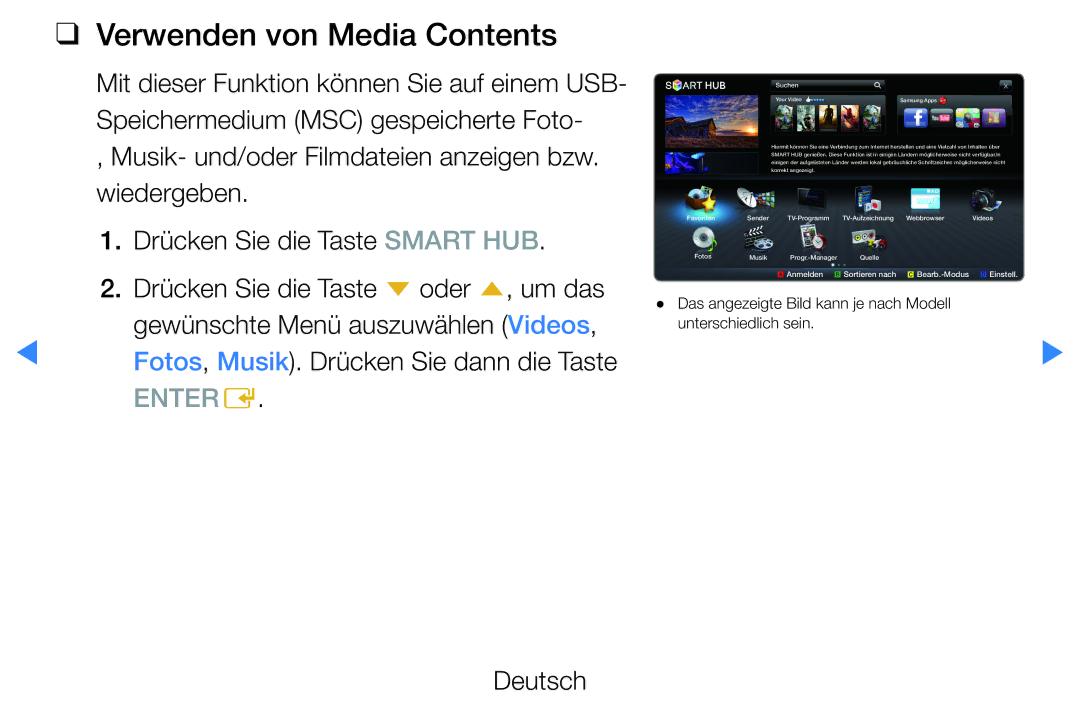 Samsung UE55D8000YSXTK, UE40D8000YSXXH, UE40D7000LSXXH, UE40D8090YSXZG, UE46D7000LSXTK manual Verwenden von Media Contents 