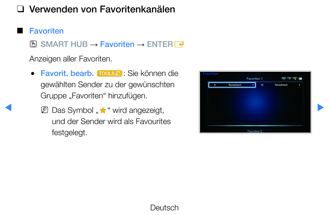 Samsung UE55D8000YSXTK, UE40D8000YSXXH, UE40D7000LSXXH manual Verwenden von Favoritenkanälen, Anzeigen aller Favoriten 