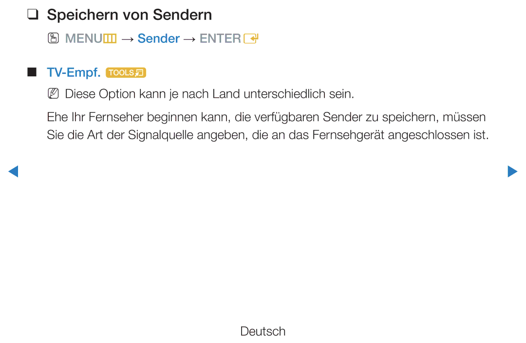 Samsung UE46D8000YSXXN manual Speichern von Sendern, TV-Empf. t, NN Diese Option kann je nach Land unterschiedlich sein 