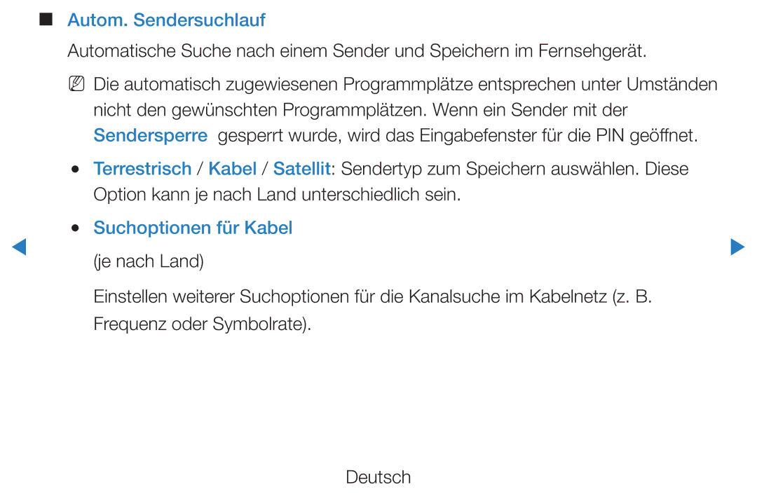 Samsung UE55D8090YSXZG, UE40D8000YSXXH, UE40D7000LSXXH manual Autom. Sendersuchlauf, Suchoptionen für Kabel, Je nach Land 