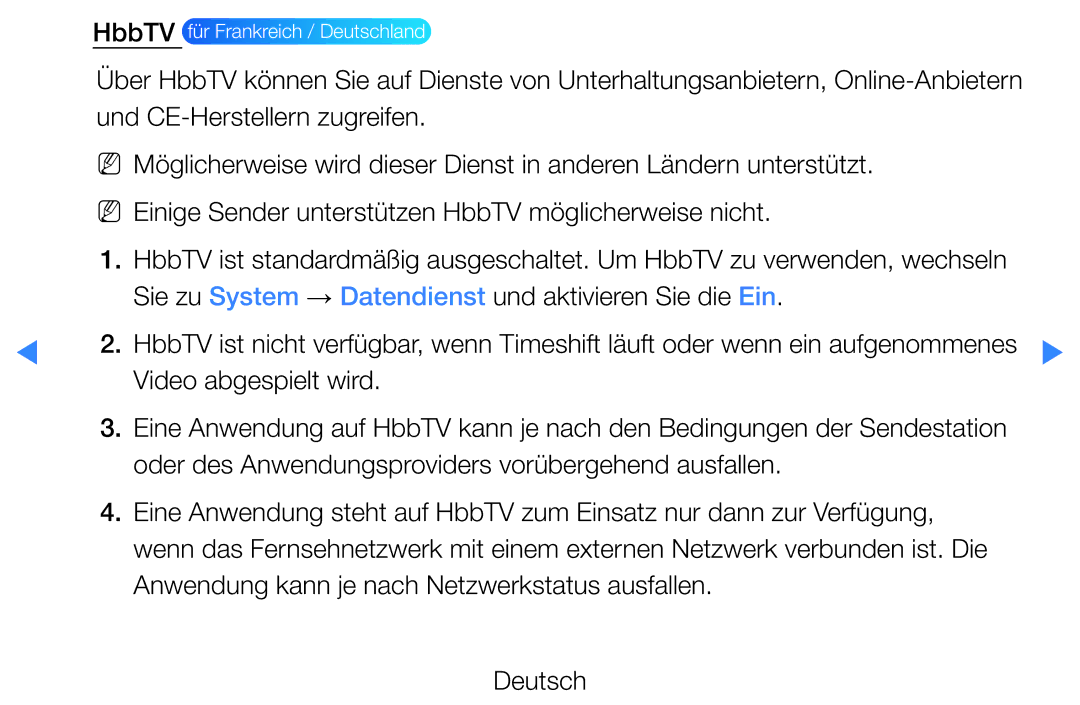 Samsung UE60D8000YSXXC, UE40D8000YSXXH manual Sie zu System → Datendienst und aktivieren Sie die Ein, Video abgespielt wird 