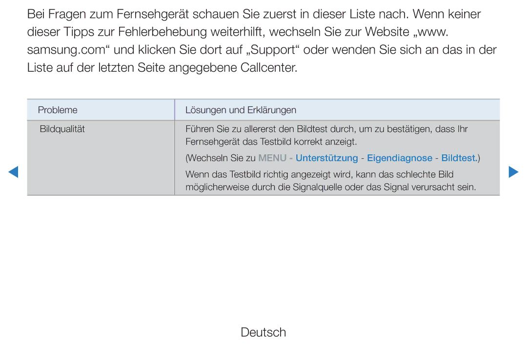 Samsung UE55D8000YSXXC, UE40D8000YSXXH, UE40D7000LSXXH manual Wechseln Sie zu Menu Unterstützung Eigendiagnose Bildtest 