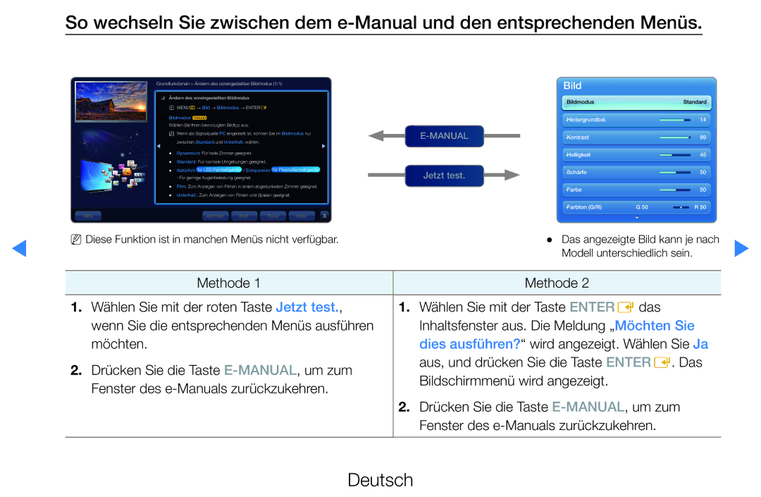 Samsung UE40D8000YSXXN, UE40D8000YSXXH, UE40D7000LSXXH, UE40D8090YSXZG NNDiese Funktion ist in manchen Menüs nicht verfügbar 