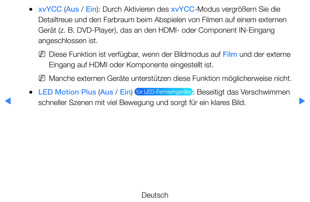Samsung UE46D8000YSXXN, UE40D8000YSXXH, UE40D7000LSXXH, UE40D8090YSXZG manual LED Motion Plus Aus / Ein für LED-Fernsehgeräte 