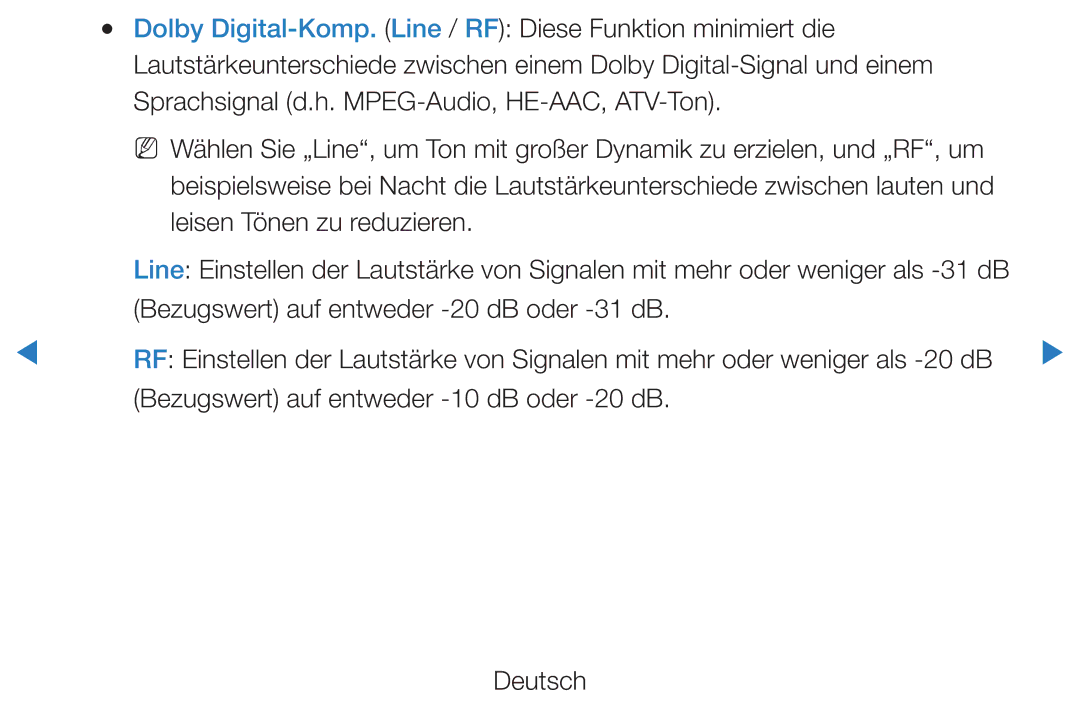 Samsung UE55D7000LSXXH, UE40D8000YSXXH manual Leisen Tönen zu reduzieren, Bezugswert auf entweder -20 dB oder -31 dB 