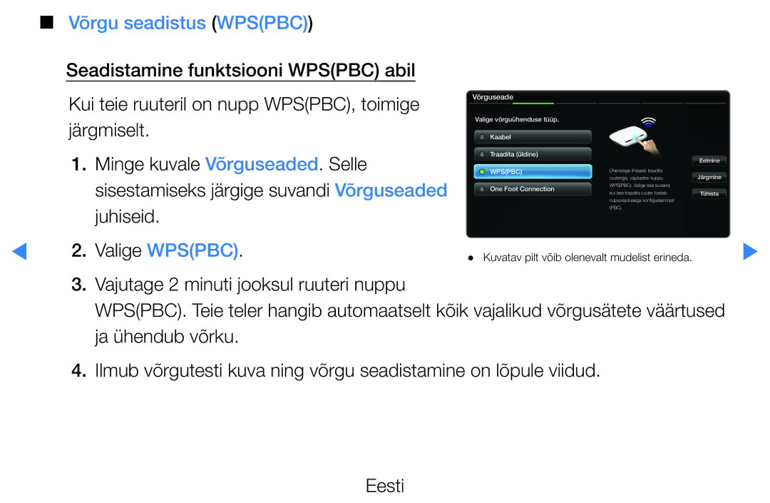 Samsung UE55D8090YSXZG, UE40D8000YSXXH, UE40D7000LSXXH, UE46D7000LSXXH, UE55D8000YSXXH manual Võrgu seadistus Wpspbc, Juhiseid 